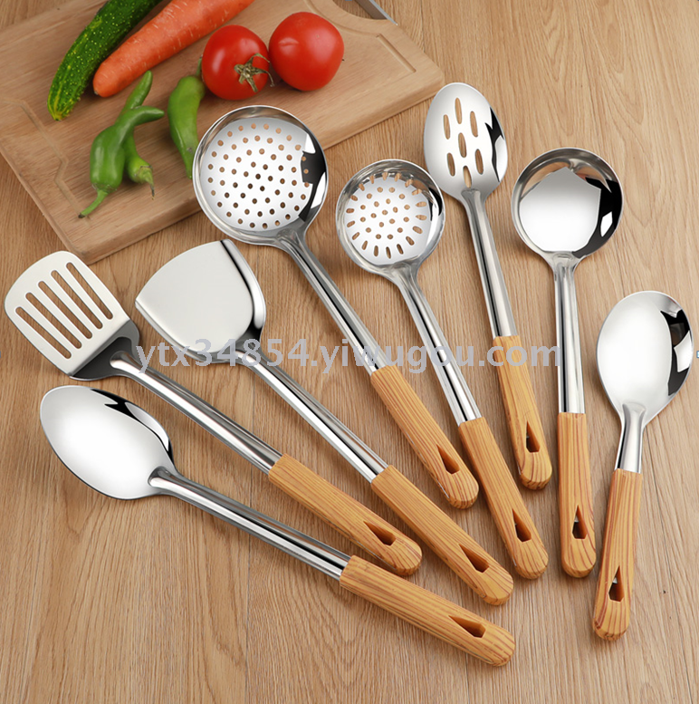 Hot Sale Wood Grain Ladel 12 Colander Factory Direct Sales Stainless Steel Kitchenware Home Kitchen Supplies Wholesale