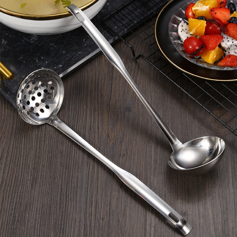 Colander Stainless Steel Cooking Kitchenware Set Wholesale Household Utensils Long Handle Hot Pot Spoon New Creative Non-Magnetic Soup Spoon