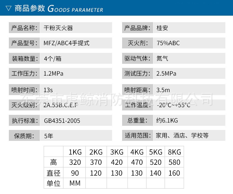 Guian Yong'an Portable Dry Powder Fire Extinguisher 4kg Dry Powder Fire Extinguisher Mfz/ABC4 Dry Powder Fire Extinguishing Agent Filling
