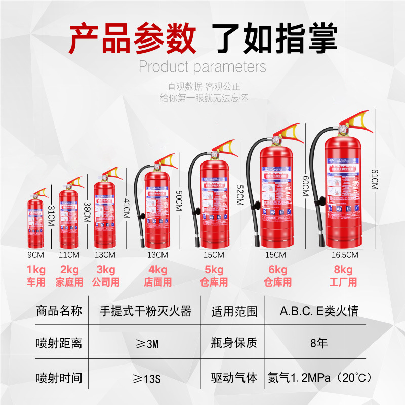 Fire Extinguisher 4kg Dry Powder Portable Fire Extinguisher VehicleMounted Home Use 1kg 3kg 5kg Fire Fighting Equipment