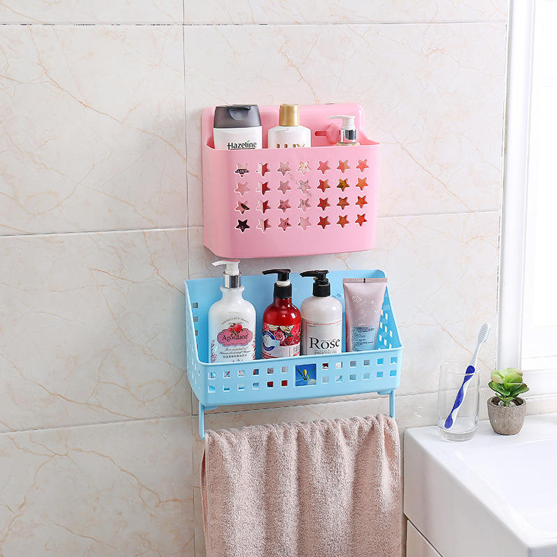 Punch-Free Plastic Suction Wall Basket Multi-Functional Bathroom Toilet Storage Basket Sucker Storage Basket Shelf Storage Rack