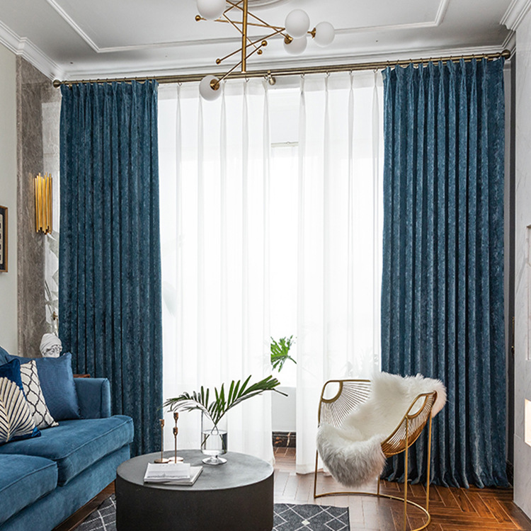 Factory Blackout Curtain Fabric Cashmere Chenille Finished Products Customized Wholesale and Retail Casual Cuts Solid Color Modern Simple Cloth