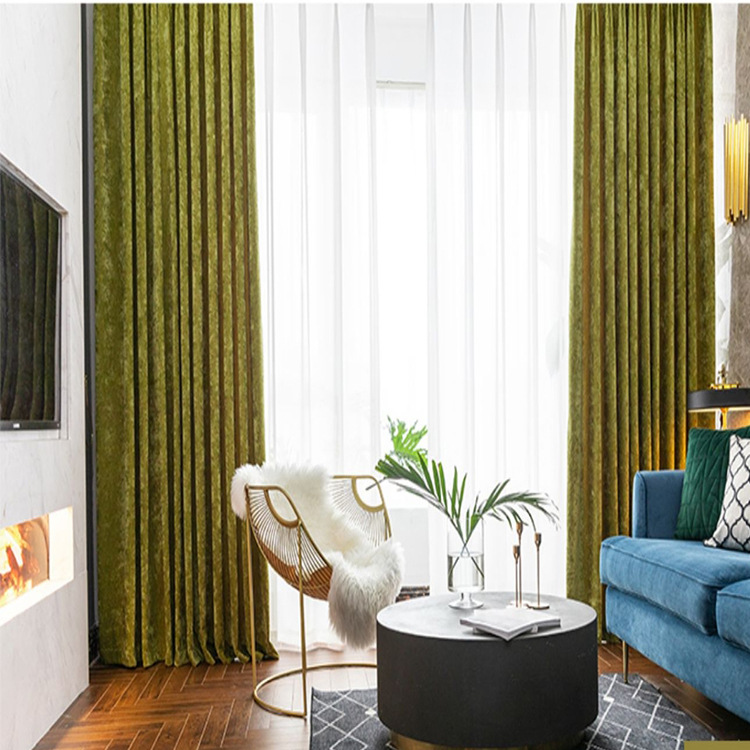 Factory Blackout Curtain Fabric Cashmere Chenille Finished Products Customized Wholesale and Retail Casual Cuts Solid Color Modern Simple Cloth