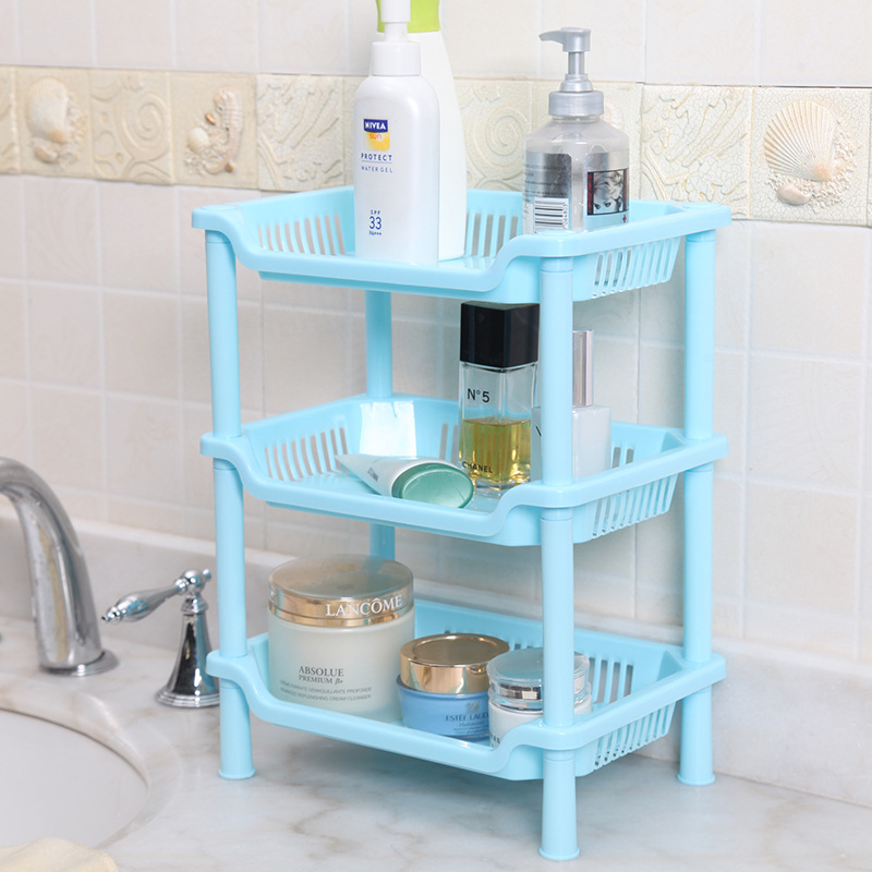 Korean Style Bathroom Three-Layer Square Storage Rack Plastic Storage Shelf Bathroom Kitchen Storage Rack Floor-Type Tripod