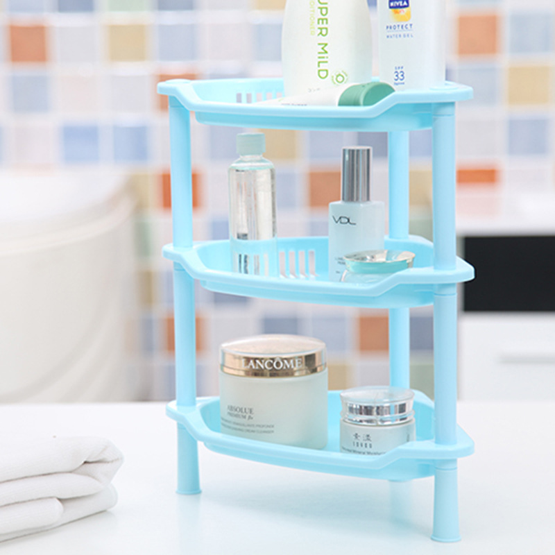 Korean Style Bathroom Three-Layer Square Storage Rack Plastic Storage Shelf Bathroom Kitchen Storage Rack Floor-Type Tripod