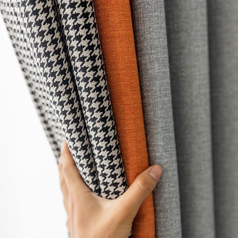 Nordic Simple Houndstooth Stitching Shading Curtain Fabric Curtain Living Room Bedroom Balcony Finished Product Customization