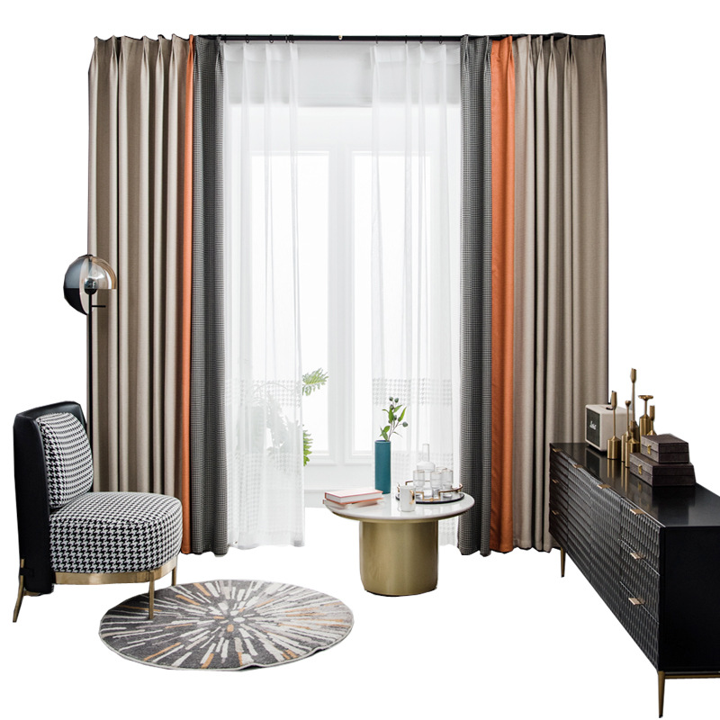 Nordic Simple Houndstooth Stitching Shading Curtain Fabric Curtain Living Room Bedroom Balcony Finished Product Customization