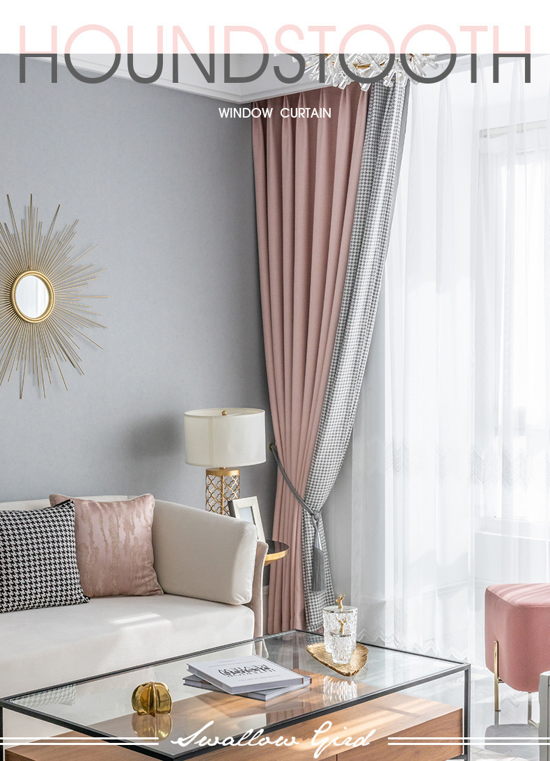 Nordic Simple Houndstooth Stitching Shading Curtain Fabric Curtain Living Room Bedroom Balcony Finished Product Customization Nordic Simple Houndstooth Stitching Shading Curtain Fabric Curtain Living Room Bedroom Balcony Finished Product Customization