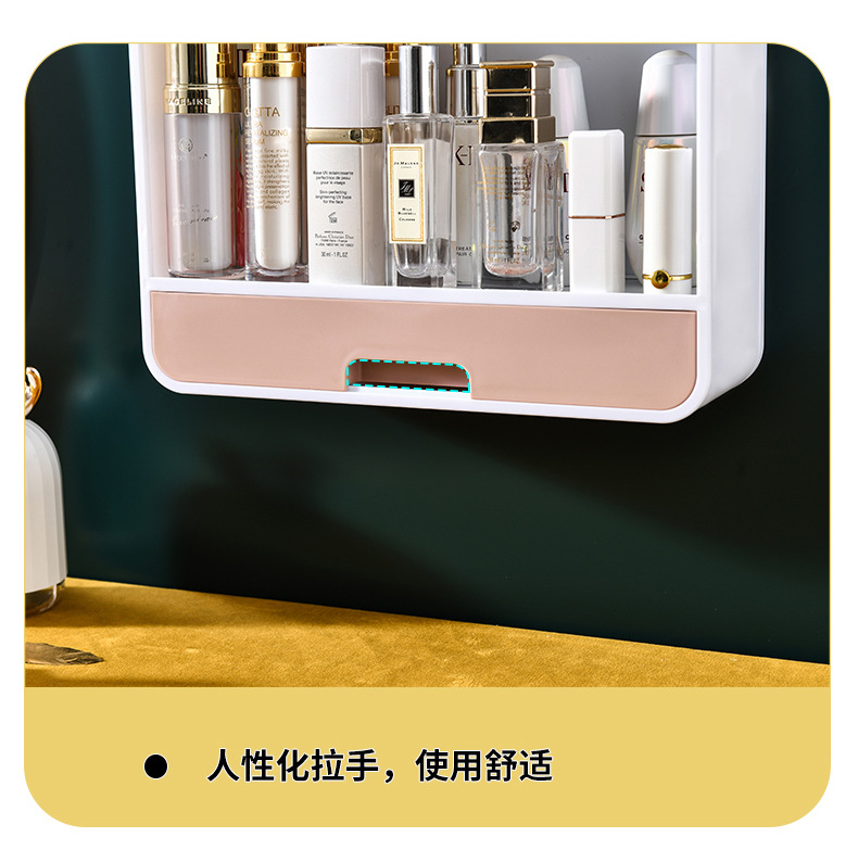 Creative Cosmetics Storage Box Wall-Mounted Punch-Free Dustproof Bathroom Wall Mountable Shelf Lift the Lid with Mirror Cosmetic Case Creative Cosmetics Storage Box Wall-Mounted Punch-Free Dustproof Bathroom Wall Mountable Shelf Lift the Lid with Mirror Cosmetic Case