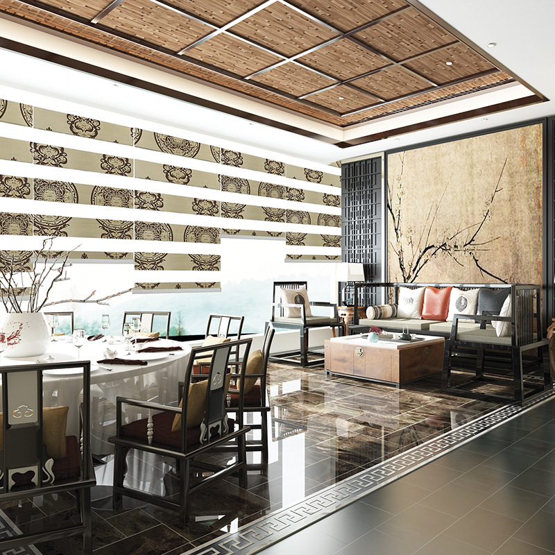 Factory Direct Sales New Chinese Soft Gauze Curtain Fabric Window Screen Living Room Restaurant Commercial Half Shade Roller Shutter Finished Product Wholesale