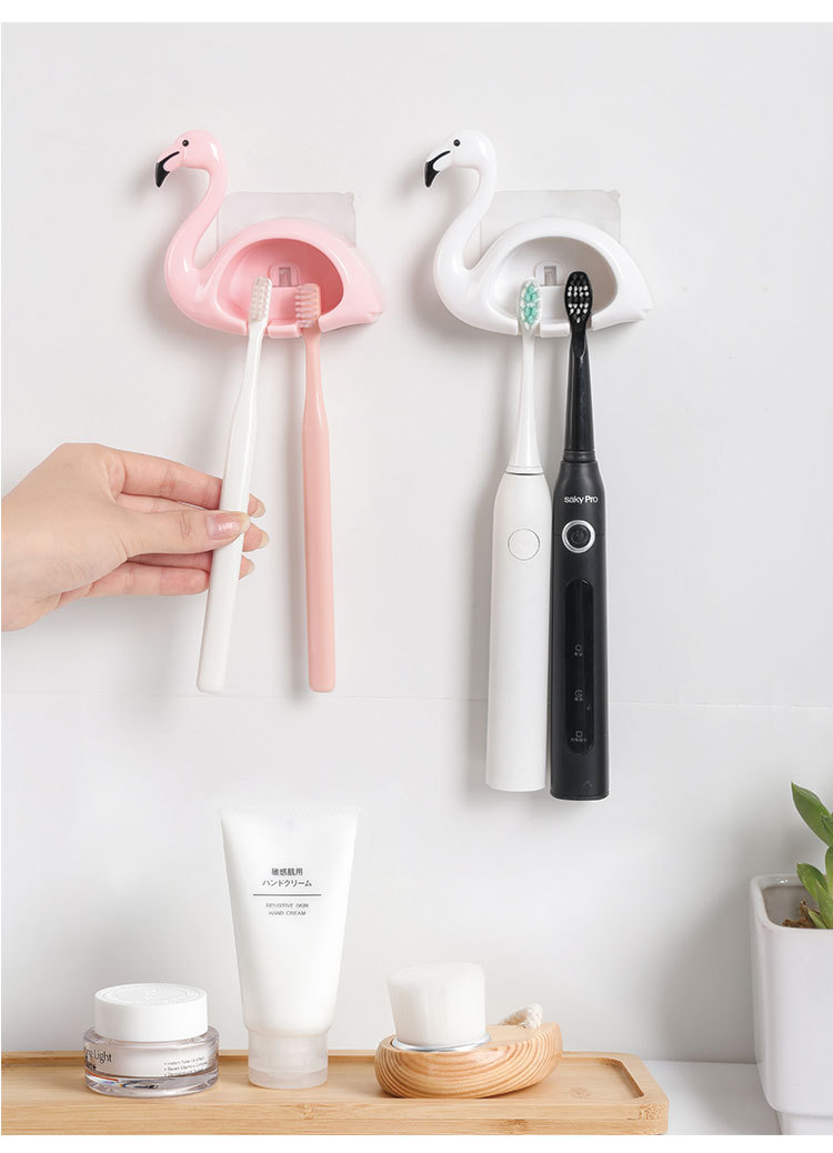 Flamingo toothbrush hanging bathroom non-perforated cute toothbrush shelf Flamingo toothbrush hanging bathroom non-perforated cute toothbrush shelf