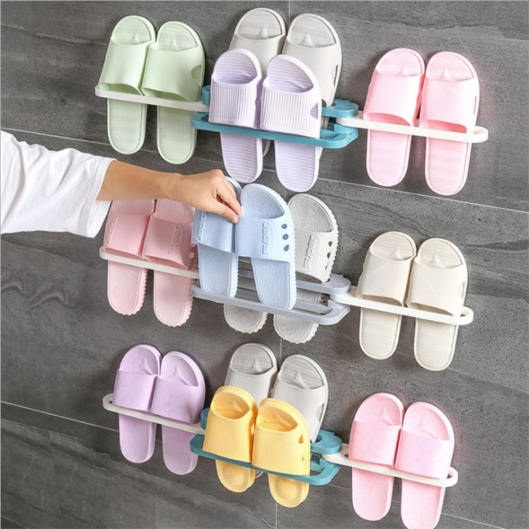 Bathroom slipper rack wall hanging toilet folding shoe rack watertight shelf shelf free of perforation household storage artefact