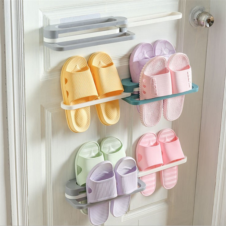 Bathroom slipper rack wall hanging toilet folding shoe rack watertight shelf shelf free of perforation household storage artefact