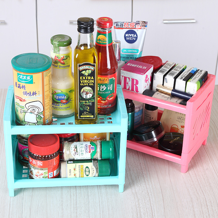Factory in Stock Wholesale Kitchen Mini Two-Layer Shelf Plastic Seasoning Shelf Bathroom Shelf