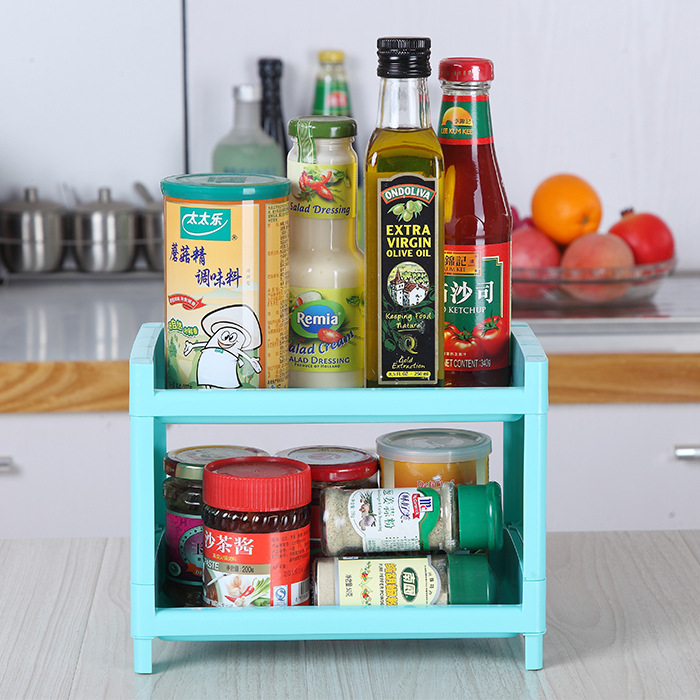 Factory in Stock Wholesale Kitchen Mini Two-Layer Shelf Plastic Seasoning Shelf Bathroom Shelf