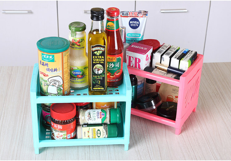 Factory in Stock Wholesale Kitchen Mini Two-Layer Shelf Plastic Seasoning Shelf Bathroom Shelf