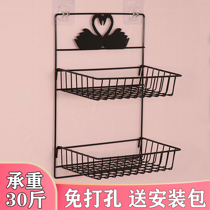 Wall Shelf Bedroom No Punching on Walls Hanging Basket Iron Kitchen Bathroom Wall Student Dormitory Storage Rack