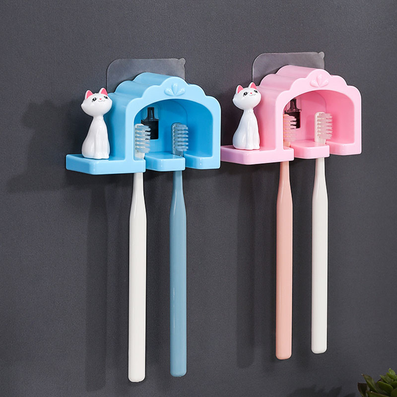 Punch-Free Wall-Mounted Toothbrush Holder Tooth-Cleaners Shelf Storage Rack Bathroom Wall-Mounted Toothbrush Shaver Rack