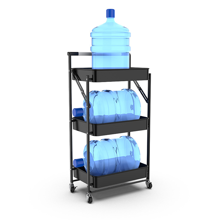 Installation-Free Folding Trolley Storage Rack Floor Multi-Layer Shelf Kitchen Bathroom Bedroom Movable Storage Car