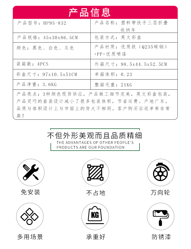 Installation-Free Folding Trolley Storage Rack Floor Multi-Layer Shelf Kitchen Bathroom Bedroom Movable Storage Car Installation-Free Folding Trolley Storage Rack Floor Multi-Layer Shelf Kitchen Bathroom Bedroom Movable Storage Car
