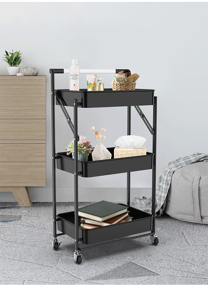 Installation-Free Folding Trolley Storage Rack Floor Multi-Layer Shelf Kitchen Bathroom Bedroom Movable Storage Car Installation-Free Folding Trolley Storage Rack Floor Multi-Layer Shelf Kitchen Bathroom Bedroom Movable Storage Car