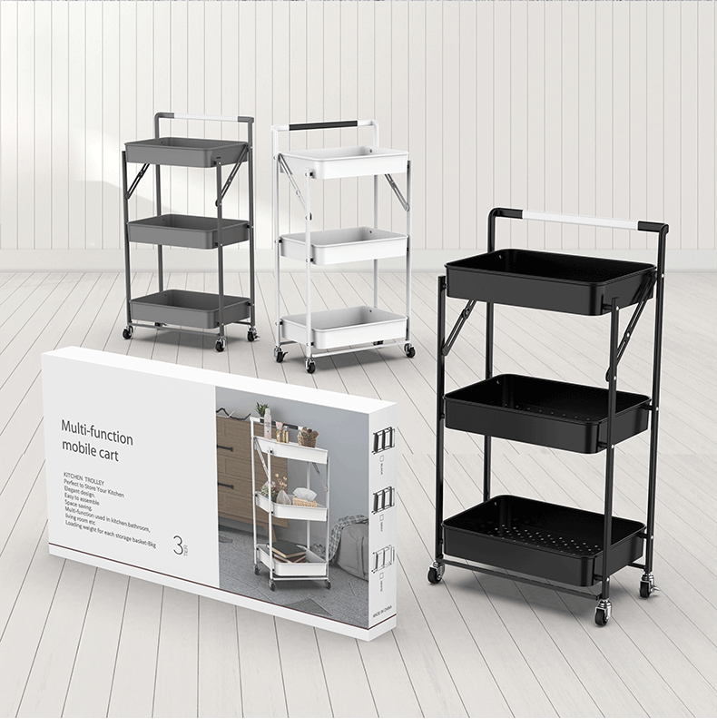 Installation-Free Folding Trolley Storage Rack Floor Multi-Layer Shelf Kitchen Bathroom Bedroom Movable Storage Car Installation-Free Folding Trolley Storage Rack Floor Multi-Layer Shelf Kitchen Bathroom Bedroom Movable Storage Car
