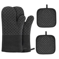 Cross-Border Kitchen Waterproof Oil-Proof Heat Insulation Set Oven Gloves Microwave Insulation Pad Apron Waterproof 3-Piece Set