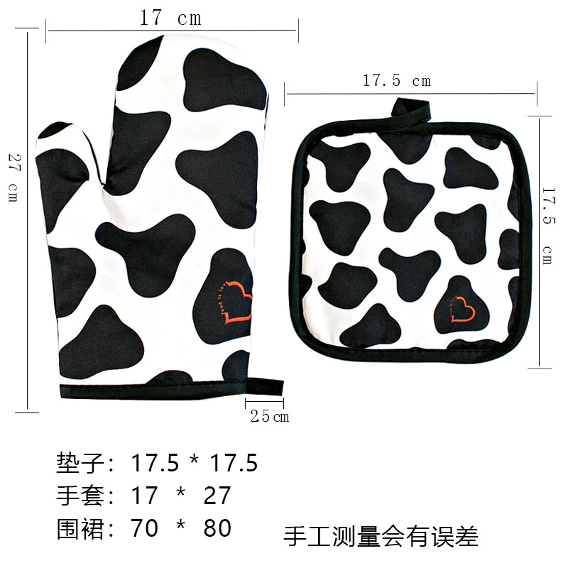 Cross-Border Kitchen Waterproof Oil-Proof Heat Insulation Set Oven Gloves Microwave Insulation Pad Apron Waterproof 3-Piece Set