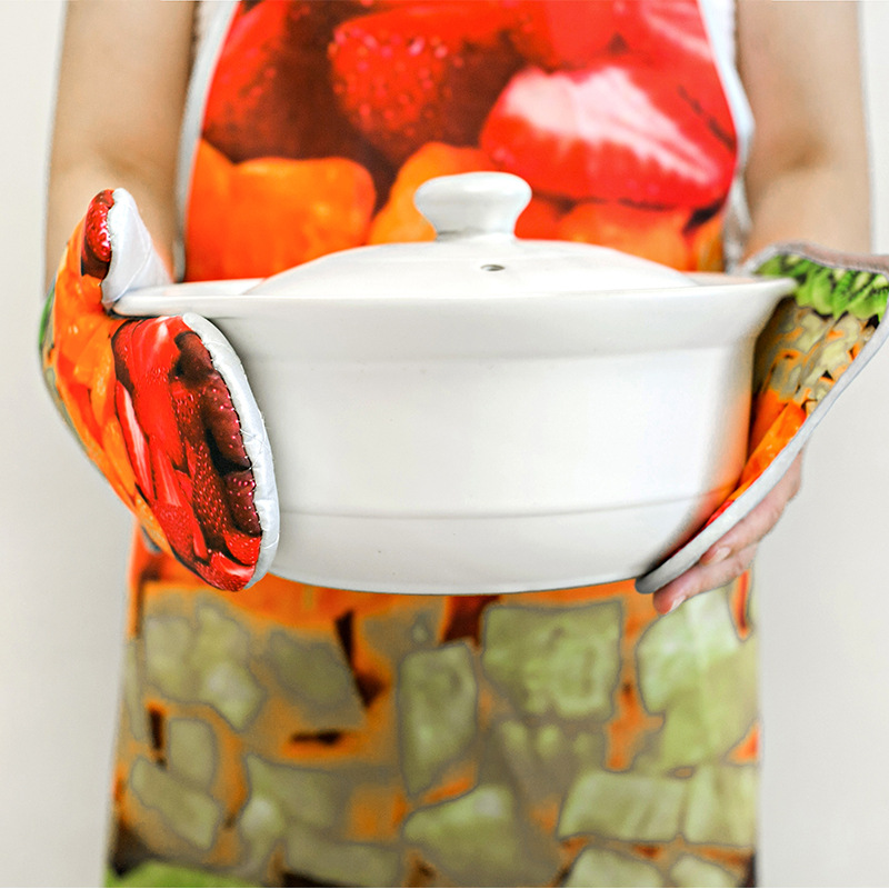 Cross-Border Kitchen Waterproof Oil-Proof Heat Insulation Set Oven Gloves Microwave Insulation Pad Apron Waterproof 3-Piece Set