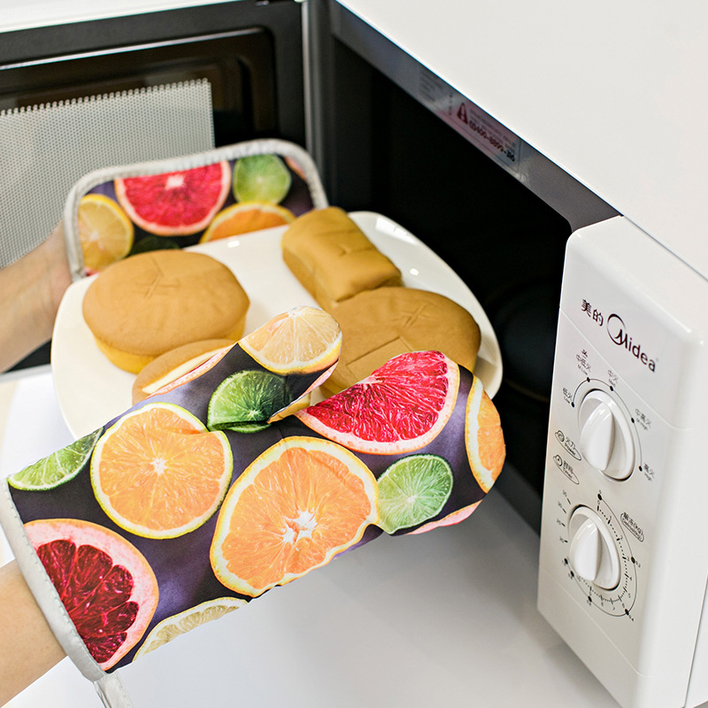 Cross-Border Kitchen Waterproof Oil-Proof Heat Insulation Set Oven Gloves Microwave Insulation Pad Apron Waterproof 3-Piece Set