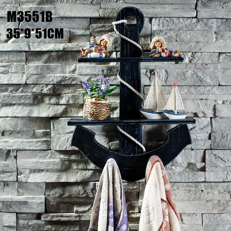 Mediterranean style anchor Clapboard shelf multi-functional Creative home decoration bathroom decoration solid wood anchor
