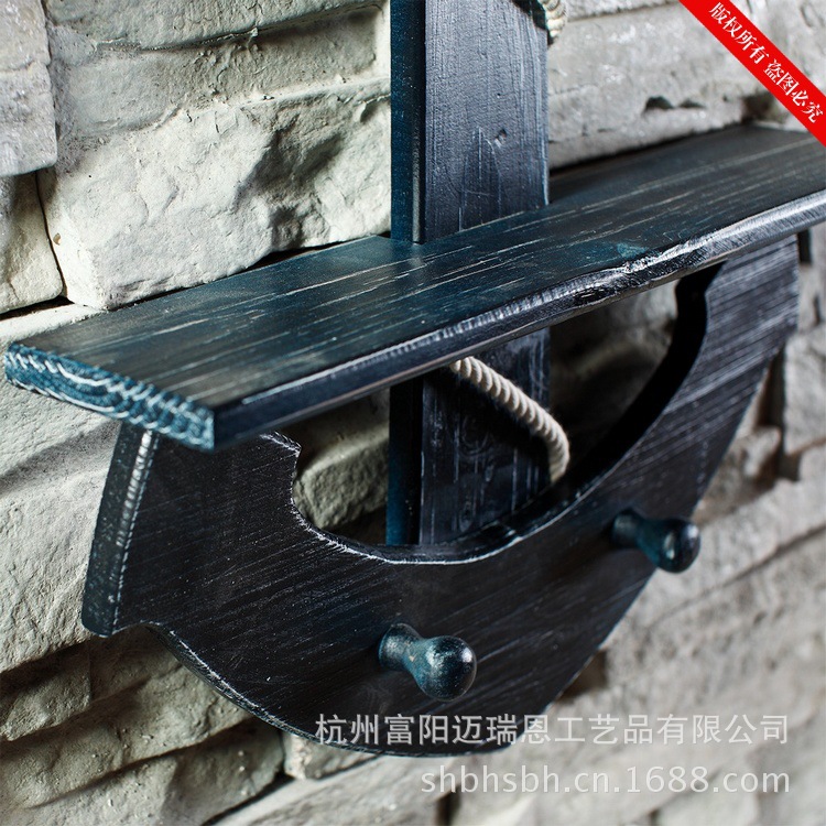 Mediterranean style anchor Clapboard shelf multi-functional Creative home decoration bathroom decoration solid wood anchor Mediterranean style anchor Clapboard shelf multi-functional Creative home decoration bathroom decoration solid wood anchor
