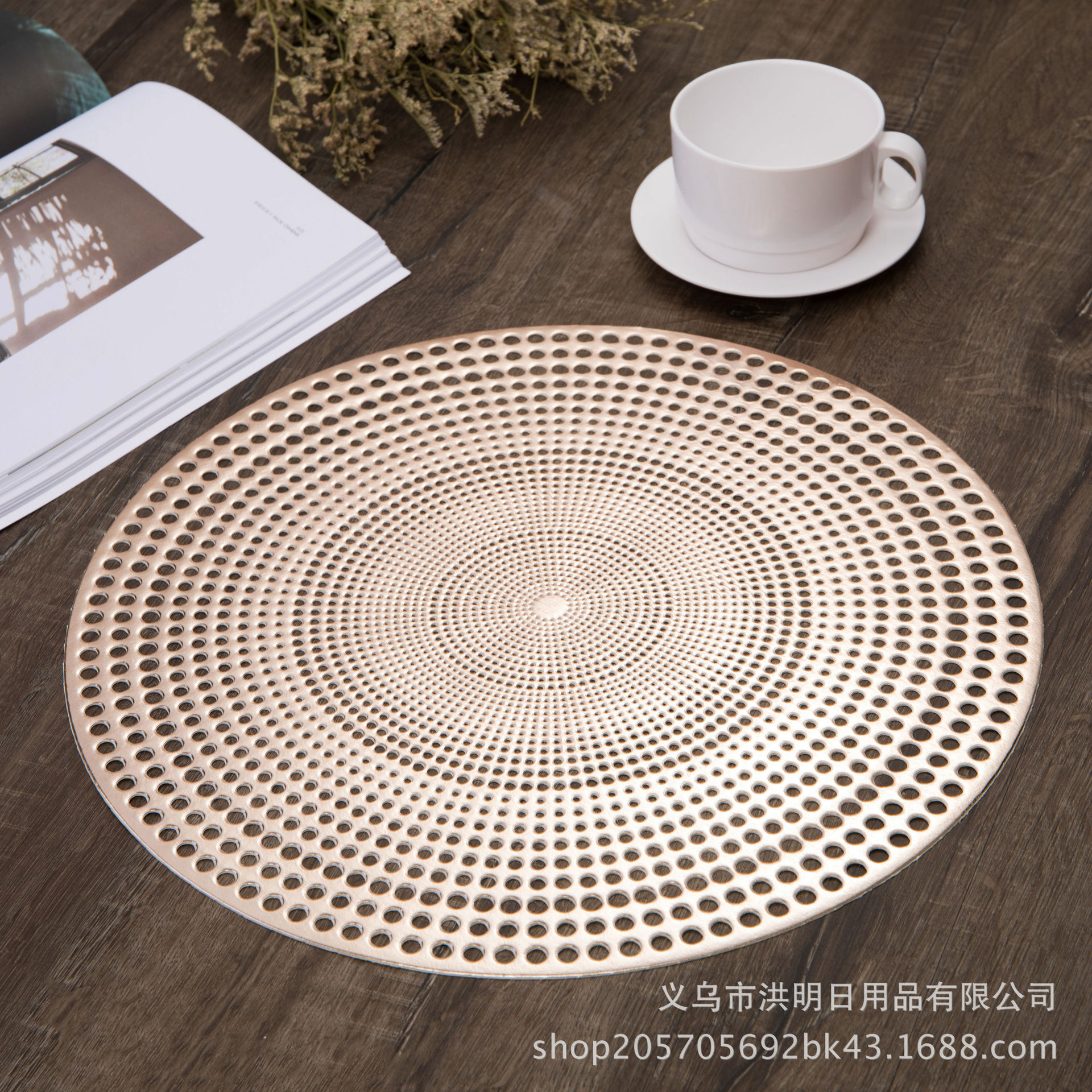 Radiation Round PVC Bronzing Cutout Mat Heat Insulation Non-Slip Placemat Tea Table Cloth Table Mat Decorative Pad Western-Style Placemat