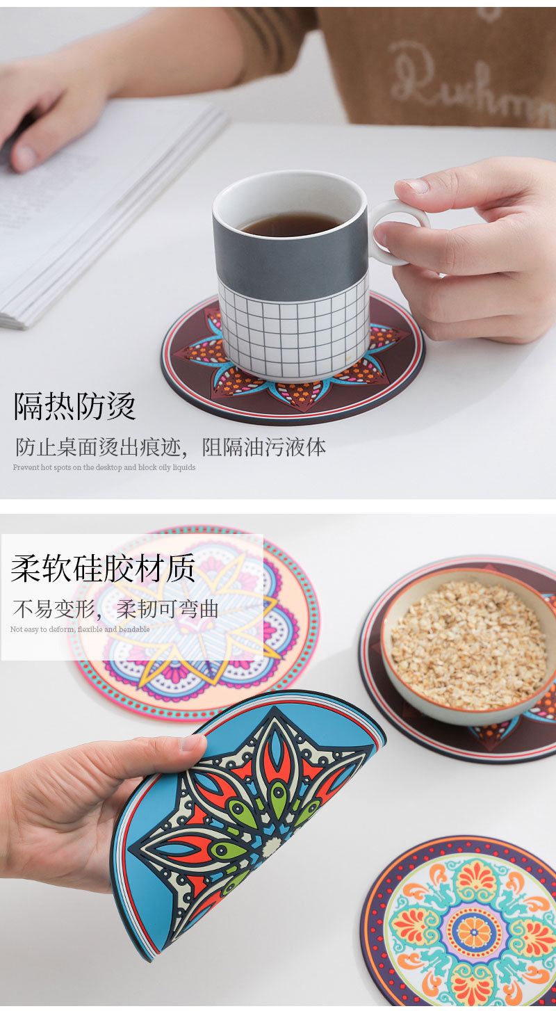 Nordic Creative Household Heat-Resistant round Non-Slip Coasters Silicone Thermal Insulation Pad High Temperature Resistant Waterproof Non-Slip and Hot Coaster