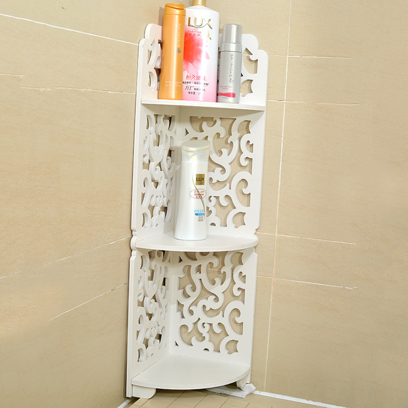 Supply Multi-Functional Kitchen Bathroom Storage Rack Creative Carved Wooden Corner Shelf Factory Wholesale