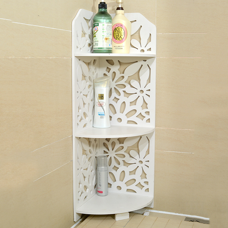 Supply Multi-Functional Kitchen Bathroom Storage Rack Creative Carved Wooden Corner Shelf Factory Wholesale