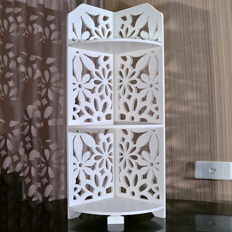 Supply Multi-Functional Kitchen Bathroom Storage Rack Creative Carved Wooden Corner Shelf Factory Wholesale