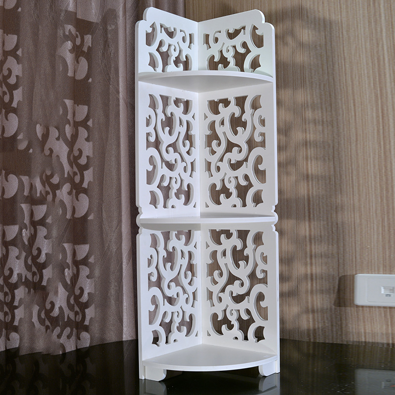 Supply Multi-Functional Kitchen Bathroom Storage Rack Creative Carved Wooden Corner Shelf Factory Wholesale