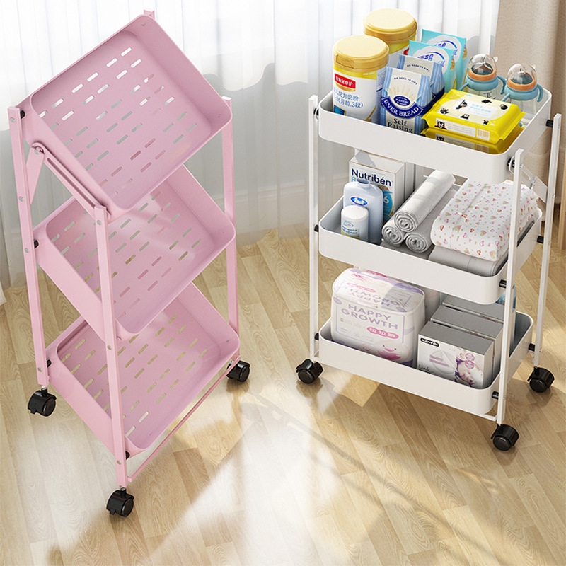 Folding Trolley Kitchen Shelf Multi-Layer Storage Rack Bathroom Bedroom Baby Products Mobile Storage Rack