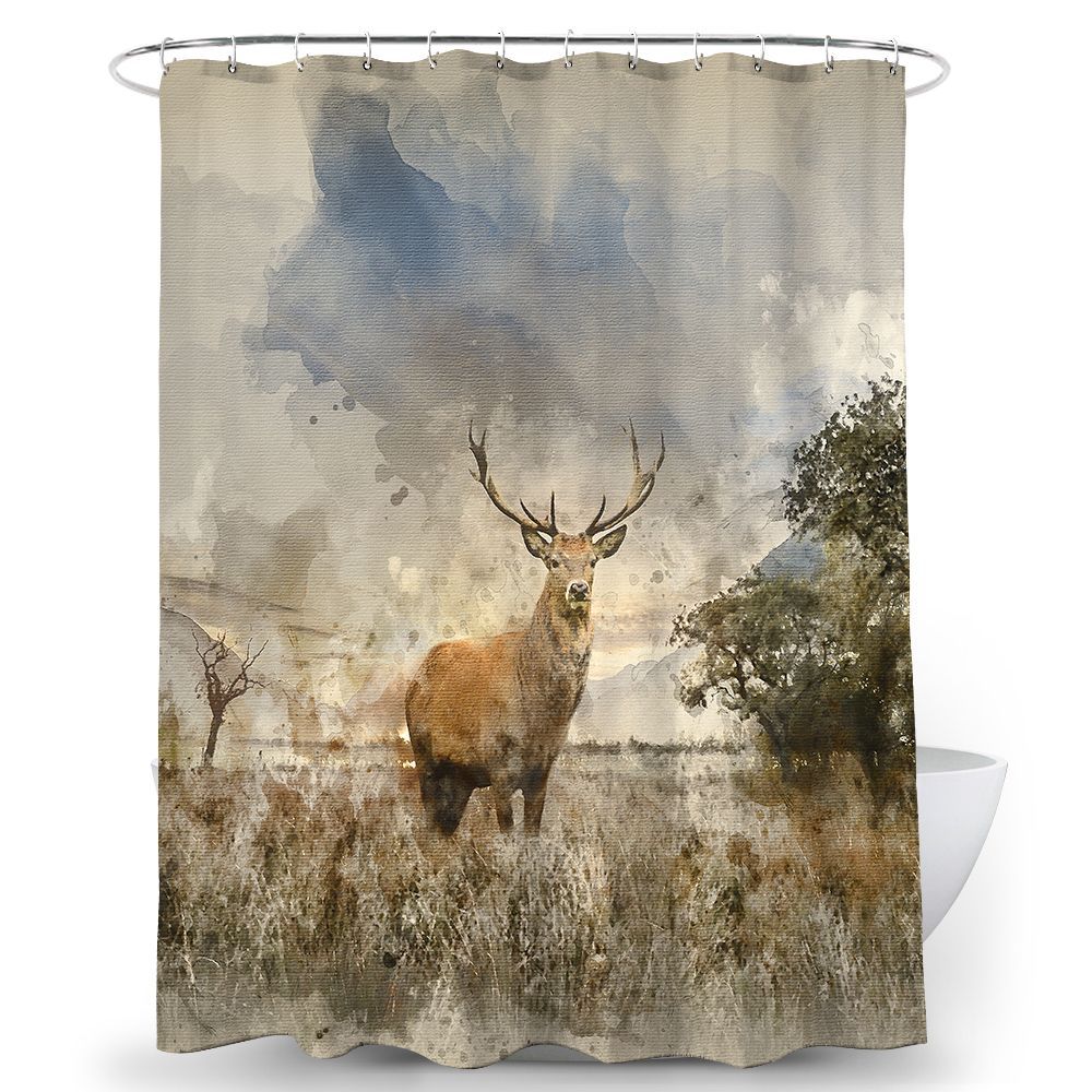 Amazon 3D Digital Printing Forest Elk Custom Polyester Waterproof Shower Curtain Bathroom Partition Curtains Bathroom Curtain