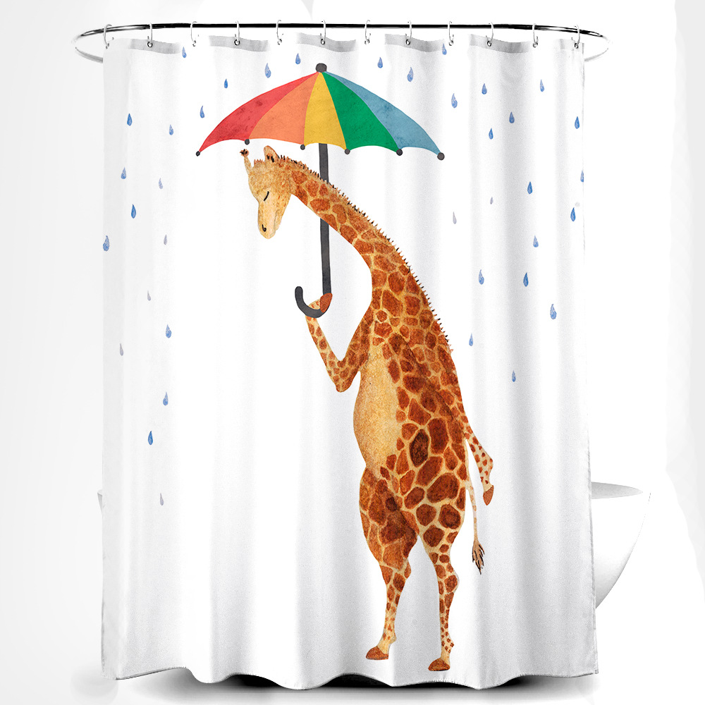 Shower Curtain 3D Digital Printing Giraffe Umbrella Customized Polyester Waterproof Shower Curtain Bathroom Partition Curtains
