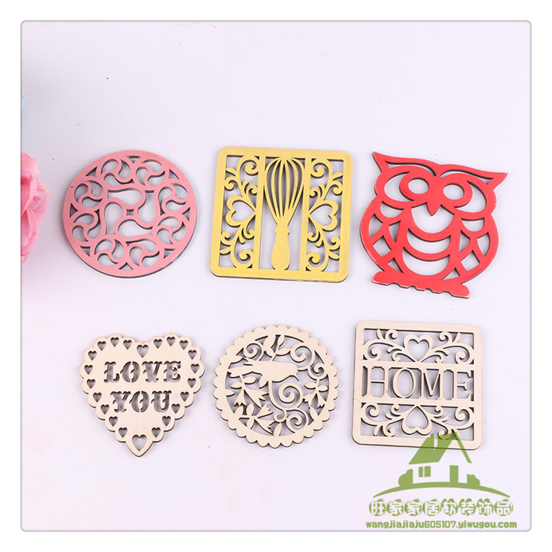 Creative hollow real wooden coasters ironing wood heat insulation bowl pad cartoon owl love