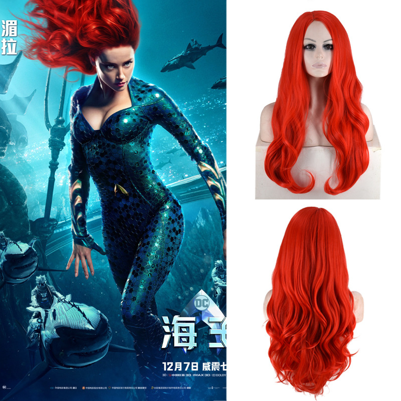 DC Comics Justice League. Princess Luala Sea Back Red Big Wave Curly Hair Cosplay Wig Sheath DC Comics Justice League. Princess Luala Sea Back Red Big Wave Curly Hair Cosplay Wig Sheath