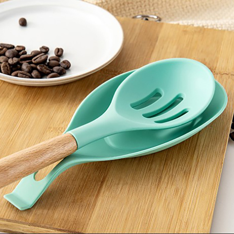 Cross-border green 12-piece set of silicone kitchen utensils and appliances with wooden handle non-stick high temperature resistant silicone spatula kitchen utensils and appliances