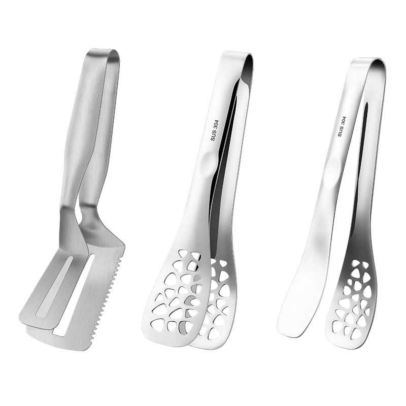 304 Steak Spatula Stainless Steel Food Clamp Food Clip Multi-Functional BBQ Clamp Shovel for Frying Fish Barbecue Clip Pancakes with Teeth
