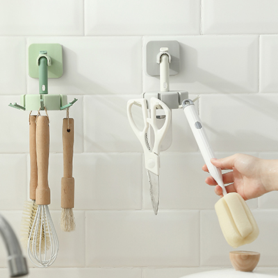 Punch-Free Dual-Use Kitchen Rack Rotating Hook Spatula Spoon Kitchenware Supplies Wall-Mounted Storage Rack Rack