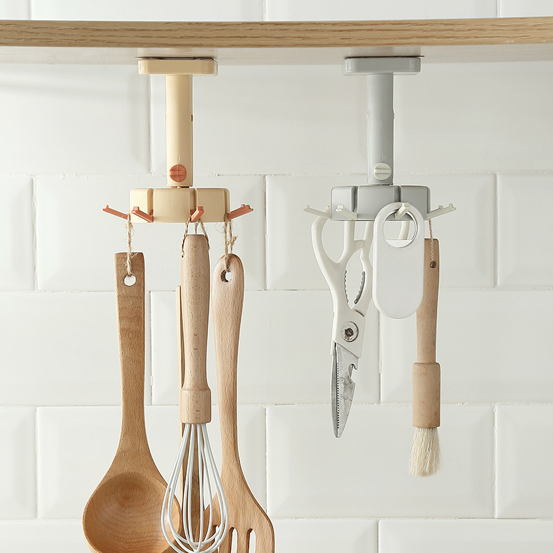 Punch-Free Dual-Use Kitchen Rack Rotating Hook Spatula Spoon Kitchenware Supplies Wall-Mounted Storage Rack Rack