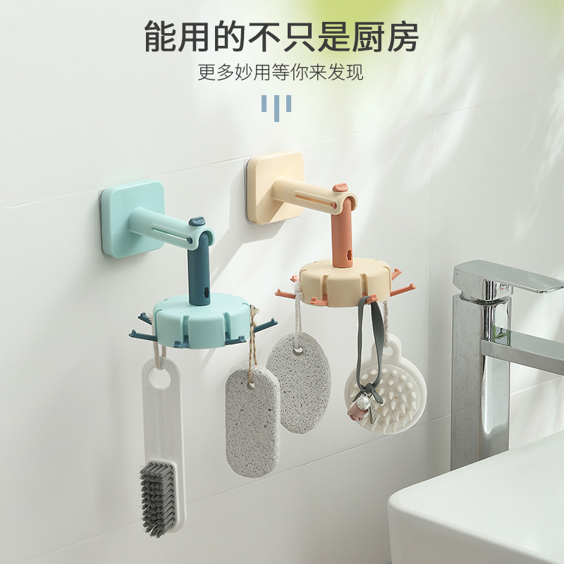 Punch-Free Dual-Use Kitchen Rack Rotating Hook Spatula Spoon Kitchenware Supplies Wall-Mounted Storage Rack Rack