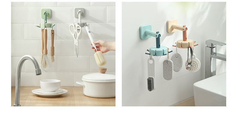 Punch-Free Dual-Use Kitchen Rack Rotating Hook Spatula Spoon Kitchenware Supplies Wall-Mounted Storage Rack Rack