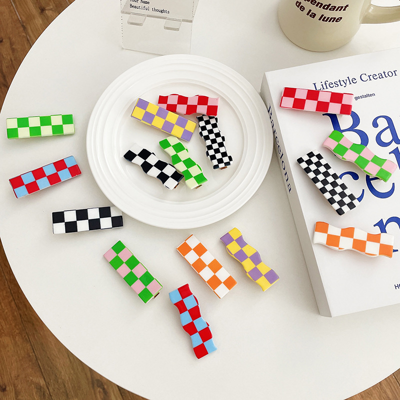 New Accessories Wave Checkerboard Plaid Hairpin Sweet All-Matching Bang Clip Color Plaid Hair Clip Side Clip Internet Celebrity Hair Accessories